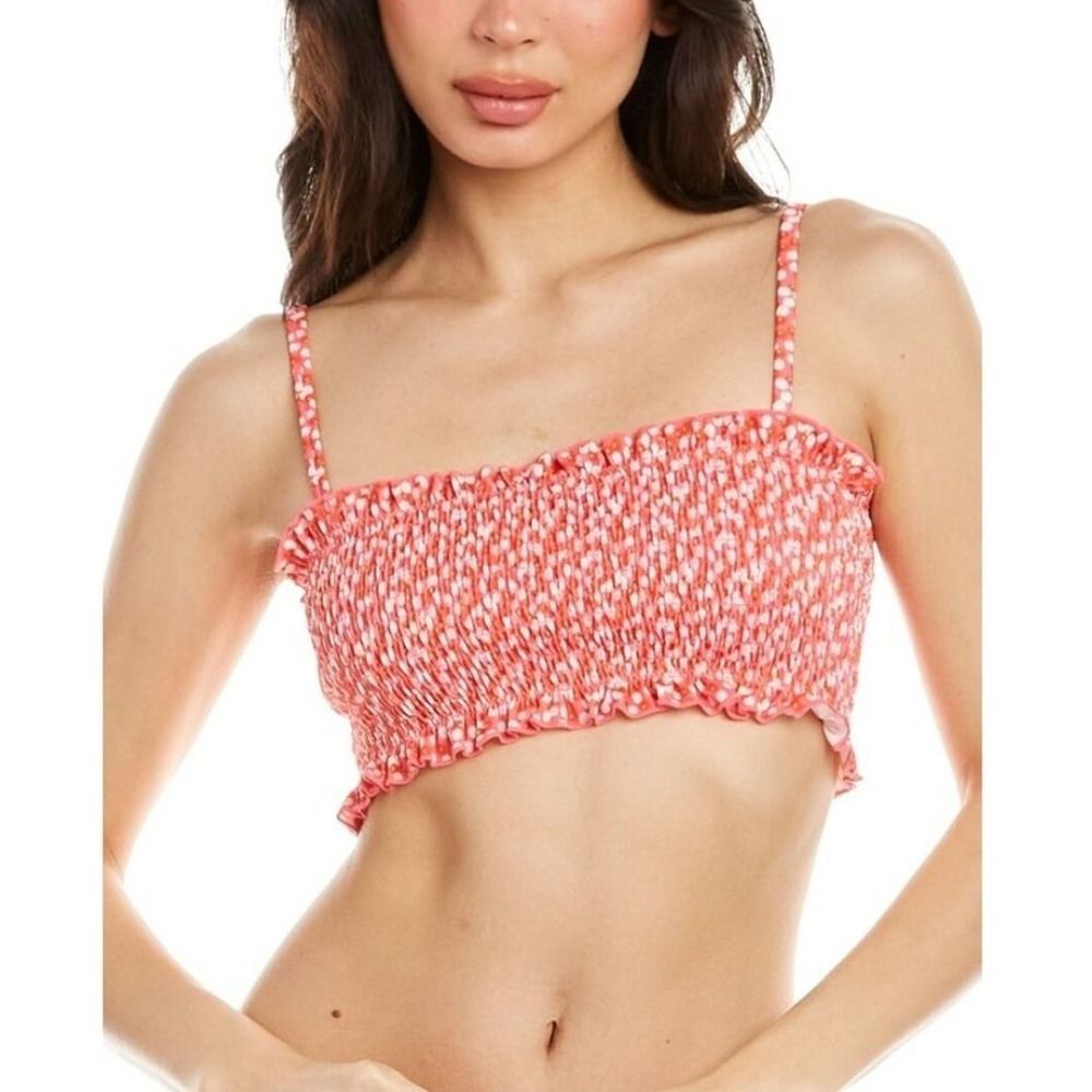 Solid & Striped The Indigo Top Smocked Ditsy Floral Print Swim Bikini Pink Small